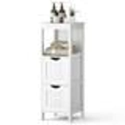 COSTWAY Meuble de Salle de Bain avec 2 Tiroirs Amovibles Etagère Ouverte pour Salon Salle de Bain Chambre Blanc