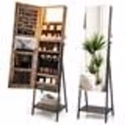 COSTWAY Armoire à Bijoux sur Pied avec Miroir Pleine Longueur HD Lumières LED 3 Couleurs et Miroir Intérieur Verrouillable