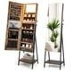 COSTWAY Armoire à Bijoux sur Pied avec Miroir Pleine Longueur HD Lumières LED 3 Couleurs et Miroir Intérieur Verrouillable