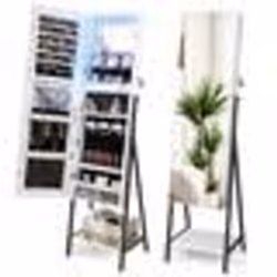 COSTWAY Armoire à Bijoux sur Pied avec Miroir Pleine Longueur HD Lumières LED 3 Couleurs et Miroir Intérieur Verrouillable Bl ...