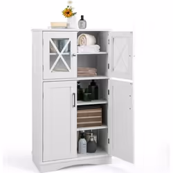 COSTWAY Meuble de Salle de Bain à 4 Portes avec 3 Étagères Réglables pour Salle de Bain Salon Cuisine 60 x 30 x 108 cm Blanc