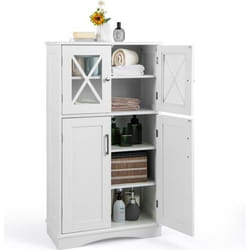 COSTWAY Meuble de Salle de Bain à 4 Portes avec 3 Étagères Réglables pour Salle de Bain Salon Cuisine 60 x 30 x 108 cm Blanc