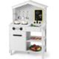 COSTWAY Cuisine Enfants avec Tableau Noir Belles Fenêtres Espace de Rangement Accessoires Riches Cadeau pour Enfants de 3 Ans+