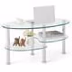 COSTWAY Table Basse en Verre Trempé à 3 Niveaux Ovale 89 x 51 x 45 CM Table Salon Moderne avec avec Pieds en Métal Transparen ...