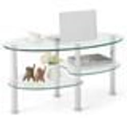 COSTWAY Table Basse en Verre Trempé à 3 Niveaux Ovale 89 x 51 x 45 CM Table Salon Moderne avec avec Pieds en Métal Transparente