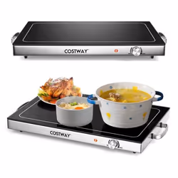 Chauffe-Plats Electrique 300W COSTWAY-Plateau en Verre Trempé Thermique 56 x 36 cm-Température 50°-120° Poignées Tactiles Froides