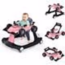 COSTWAY Trotteur Bébé Pliable Musical 4 en 1 Apparence de Voiture Pousseur Hauteur et Vitesse Réglables avec Lumière Volant R ...