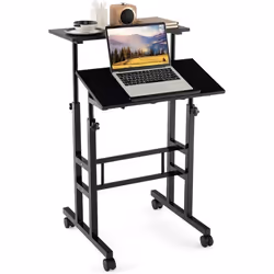 Bureau Assis-Debout à Roulettes COSTWAY - Hauteur Réglable - Style Moderne