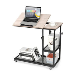 COSTWAY Table d’Appoint Plateau Inclinable à 5 Positions Roulettes Verrouillables Cadre en Acier Style Industriel Brun