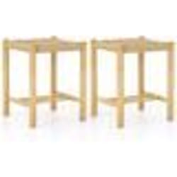 COSTWAY Lot de 2 Tabourets en Bois Massif Tricotage Artisanal Décoratif 36 x 36 x 45 CM (L x l x H) Naturel