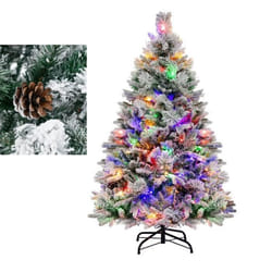 Sapin de Noël Artificiel avec Lumières led et Fonction Minuterie, Arbre de Noël avec Aiguilles en pvc, Vert (135 cm) - Costway