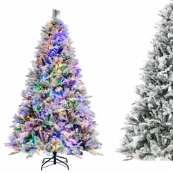 Sapin de Noël Artificiel avec Lumières led et Fonction Minuterie, Arbre de Noël avec Aiguilles en pvc, Vert (180 cm) - Costway