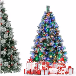 Arbre de Noël Artificiel led, avec Lumières Colorées & Baies Rouges et Pommes de Pin (185 cm) - Costway