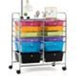 COSTWAY Tour de Rangement Chariotà Roulettes - 12 Tiroirs 64 x 38 x 75 CM Format A4 et Lettre de Couleur Colorée Transparent