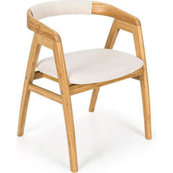 COSTWAY Fauteuil de Salle à Manger en Bambou Style Naturel Siège en Tissu Beige Rembourée Souple Confortable