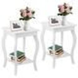 COSTWAY Lot de 2 Tables dAppoint Bout de Canapé 2 Niveaux avec Patins Antidérapants pour Chambre Salon 40 x 40 x 60 cm Blanc