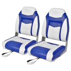 COSTWAY Siège de Bateau Pliante 2 Pièces à Dossier avec Coussin en Cuir PVC  Charnières Flexibles 4 vis Incluses Charge 115KG Bleu
