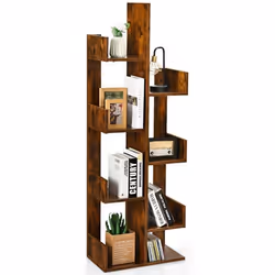 COSTWAY Bibliothèque en Forme dArbre à 8 Niveaux Étagère de Rangement Etagère à Livres avec Dispositif Anti-basculement Marro ...