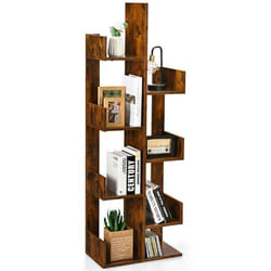 COSTWAY Bibliothèque en Forme dArbre à 8 Niveaux Étagère de Rangement Etagère à Livres avec Dispositif Anti-basculement Marron