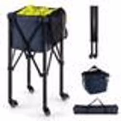 COSTWAY Chariot de Balle de Tennis Pliable en Aluminium Léger Roulant Sac Amovible Poches Latérales Contient 150 balles Bleu