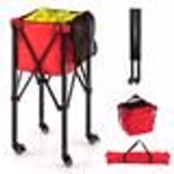 COSTWAY Chariot de Balle de Tennis Pliable en Aluminium Léger Roulant Sac Amovible Poches Latérales Contient 150 balles Rouge