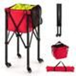 COSTWAY Chariot de Balle de Tennis Pliable en Aluminium Léger Roulant Sac Amovible Poches Latérales Contient 150 balles Rouge
