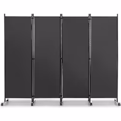 COSTWAY Paravent à Roulettes 4 Panneaux PliableCloison de Séparation Pièce sur Pied Protéger Privée 225 x 173 CM Gris