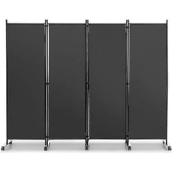 COSTWAY Paravent à Roulettes 4 Panneaux PliableCloison de Séparation Pièce sur Pied Protéger Privée 225 x 173 CM Gris