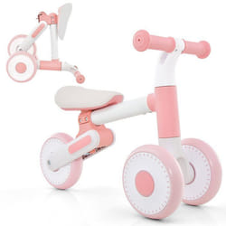 COSTWAY Draisienne sans Pédale pour Bébé 1-3 Ans avec 3 Roues Vélo dÉquilibre Enfant Pliable avec Selle Réglable en Hauteur Rose