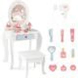 COSTWAY 2 en 1 Coiffeuse et Tabouret Enfants - Miroir Ovale Amovible 10 Jouets dHabillage Tiroir - Table Cosmétique pour 3+ Ans