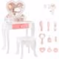 COSTWAY 2 en 1 Coiffeuse et Tabouret Enfants avec Miroir Amovible en Forme de Cœur 10 Jouets dHabillage Tiroir pour 3+ Ans Bl ...