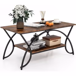 COSTWAY Table Basse de Style Industriel à 2 Niveaux 100x50x45 CM Table de Salon avec Structure Métal Coussinets de Pied Régla ...