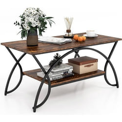 COSTWAY Table Basse de Style Industriel à 2 Niveaux 100x50x45 CM Table de Salon avec Structure Métal Coussinets de Pied Réglables