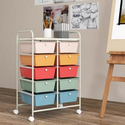 Tour de Rangement à Roulettes - COSTWAY - 10 Tiroirs Amovibles - Format A4 et Lettre - Multicolore