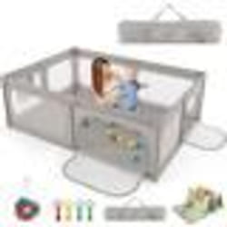 Parc Bébé avec Tapis Pliable COSTWAY en XPE sans BPA Tissu Oxford 206×147×685cm avec 2 Compartiments 50 Balles Océaniques Sac Gris