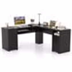 COSTWAY Bureau Informatique en Forme L Table d’Ordinateur dAngle avec Tiroirs Armoire et Plateau pour Clavier 168x168x76cm No ...
