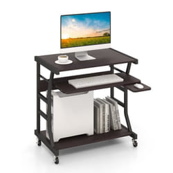 COSTWAY Bureau Informatique à Roulettes avec Plateau pour Clavier Extractible & Souris Étagère de Rangement Inférieure 75x50x75cm