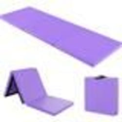 Tapis de Gym Pliable COSTWAY-180 x 60 x 5cm-3 Plis avec Poignée-Attaches Auto-agrippantes-en PU Etanche Remplissage EPE-Violet