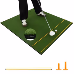 COSTWAY Tapis d’Entraînement de Golf 152 x 117 x 25cm avec 2 Positions de Tee et 2 Bâtons dAlignement 6 Trous de Tee Pré-perc ...