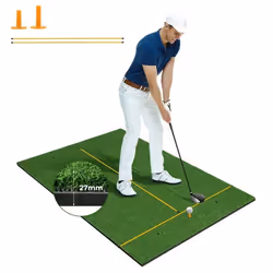 COSTWAY Tapis d’Entraînement de Golf 152 x 92 x 27cm avec 2 Positions de Tee et 2 Bâtons dAlignement 6 Trous de Tee Pré-percé ...