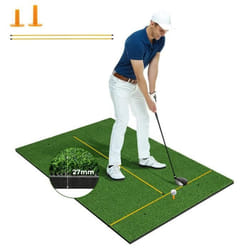 COSTWAY Tapis d’Entraînement de Golf 152 x 92 x 27cm avec 2 Positions de Tee et 2 Bâtons dAlignement 6 Trous de Tee Pré-percés