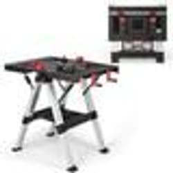 COSTWAY Établi Pliable en Métal et Aluminium Hauteur RéglablePoignées de Serrage Rotatives Chevalet de Bricolage 454 kg Rouge