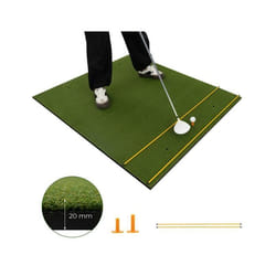COSTWAY Tapis d’Entraînement de Golf 152 x 117 x 2cm avec 2 Positions de Tee et 2 Bâtons dAlignement 6 Trous de Tee Pré-percés