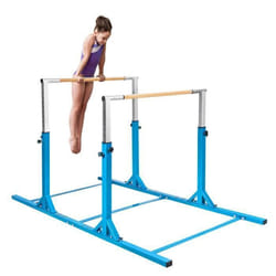 COSTWAY Double Barre de Gymnastique Hauteur Réglable 11 Niveaux 96-140CM Doubles Cerrous avec Talc en Poudre Jusquà 100 kg Bleu