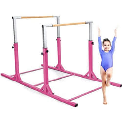 COSTWAY Double Barre de Gymnastique Hauteur Réglable 11 Niveaux 96-140CM Doubles Cerrous avec Talc en Poudre Jusquà 100 kg Rose