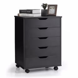 COSTWAY Caisson Mobile et Vertical à Roulettes avec 5 Tiroirs Poignée Incurvée et 2 Roues avec Frein 495 x 42 x 67 cm Noir