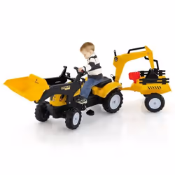 COSTWAY 3 en 1 Tracteur pour Enfant avec 6 Roues Jouet Pelle Remorque Amovible avec Volant Klaxon 3 à 6 Ans Jaune
