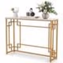 COSTWAY Console Meuble Entrée Effet Marbre - 110 x 30 x 81 CM - Table Console Style Chinois Cadre en Métal Doré Pour Couloir