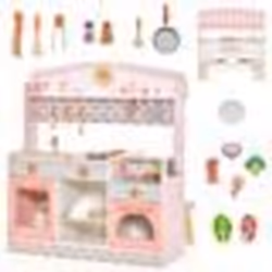 COSTWAY Cuisine Enfants 3-8 Ans 14 Accessoires 2 Face : Restaurant à autre côté Four à rôtir Barbecue Auvent réglable