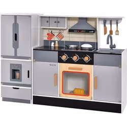 COSWAY Cuisine Enfants 3-10 Ans 12 Accessoires Réfrigérateur Amovible Effect Son et Lumière Gris